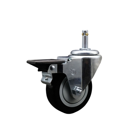 SERVICE CASTER 3.5'' Black Poly Wheel Swivel 7/16'' Grip Ring Stem Caster with Brake SCC-GR20S3514-PPUB-BLK-PLB-716138